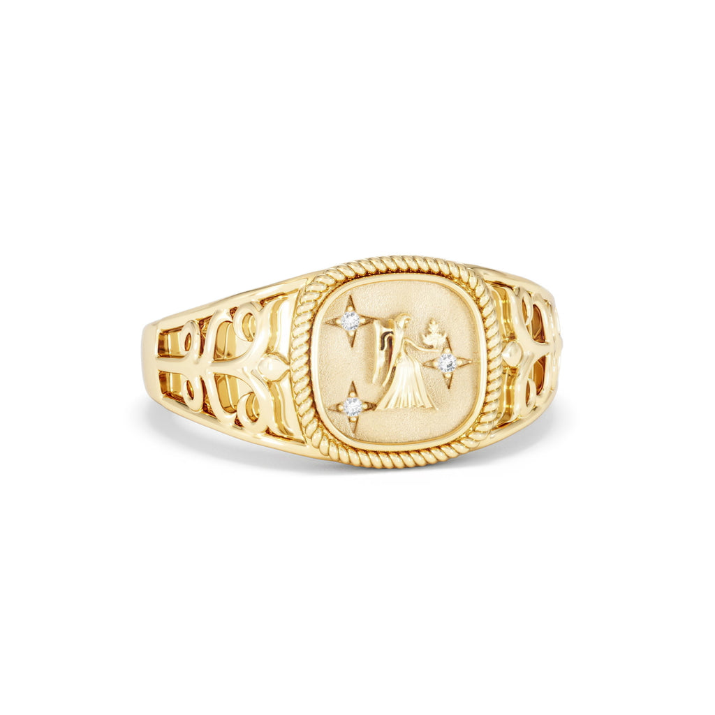 Virgo Zodiac 0.01ct Lab Diamond Signet Ring in 18K Gold Vermeil
