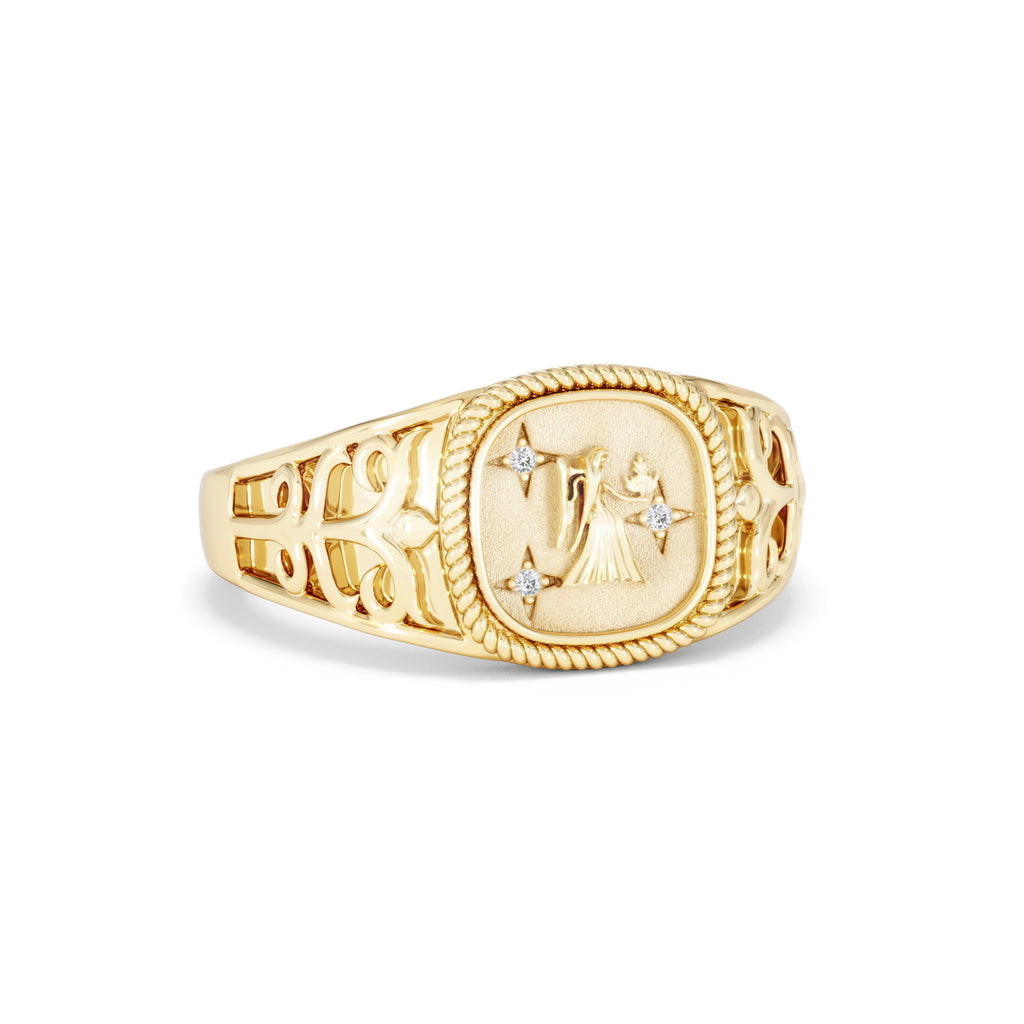 Virgo Zodiac 0.01ct Lab Diamond Signet Ring in 18K Gold Vermeil