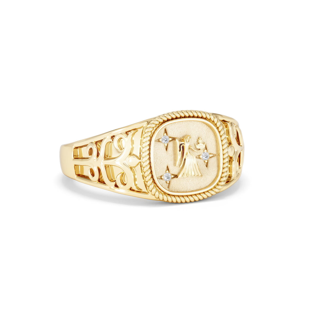 Virgo Zodiac 0.01ct Lab Diamond Signet Ring in 18K Gold Vermeil