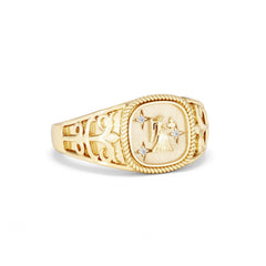Virgo Zodiac 0.01ct Lab Diamond Signet Ring in 18K Gold Vermeil