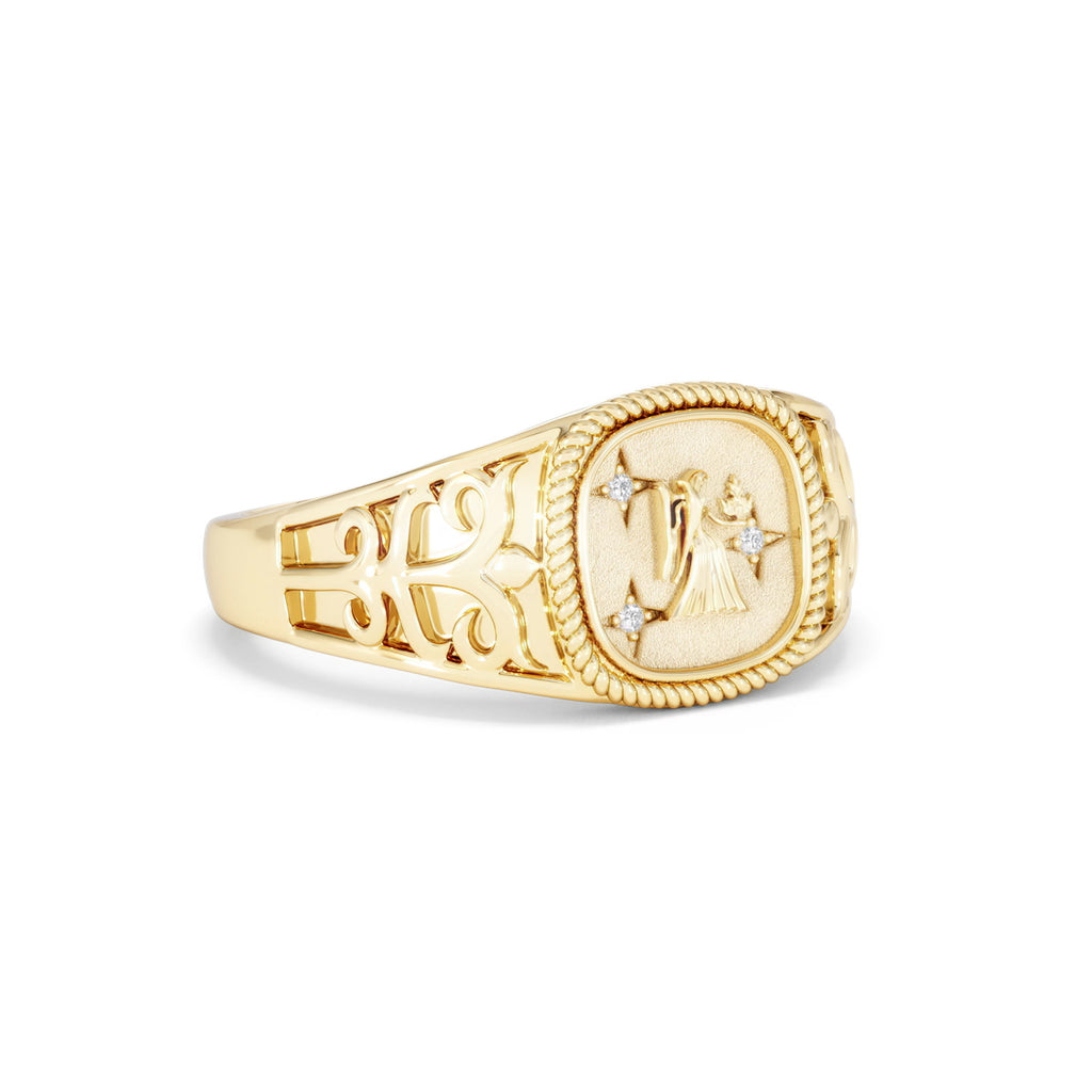 Virgo Zodiac 0.01ct Lab Diamond Signet Ring in 18K Gold Vermeil