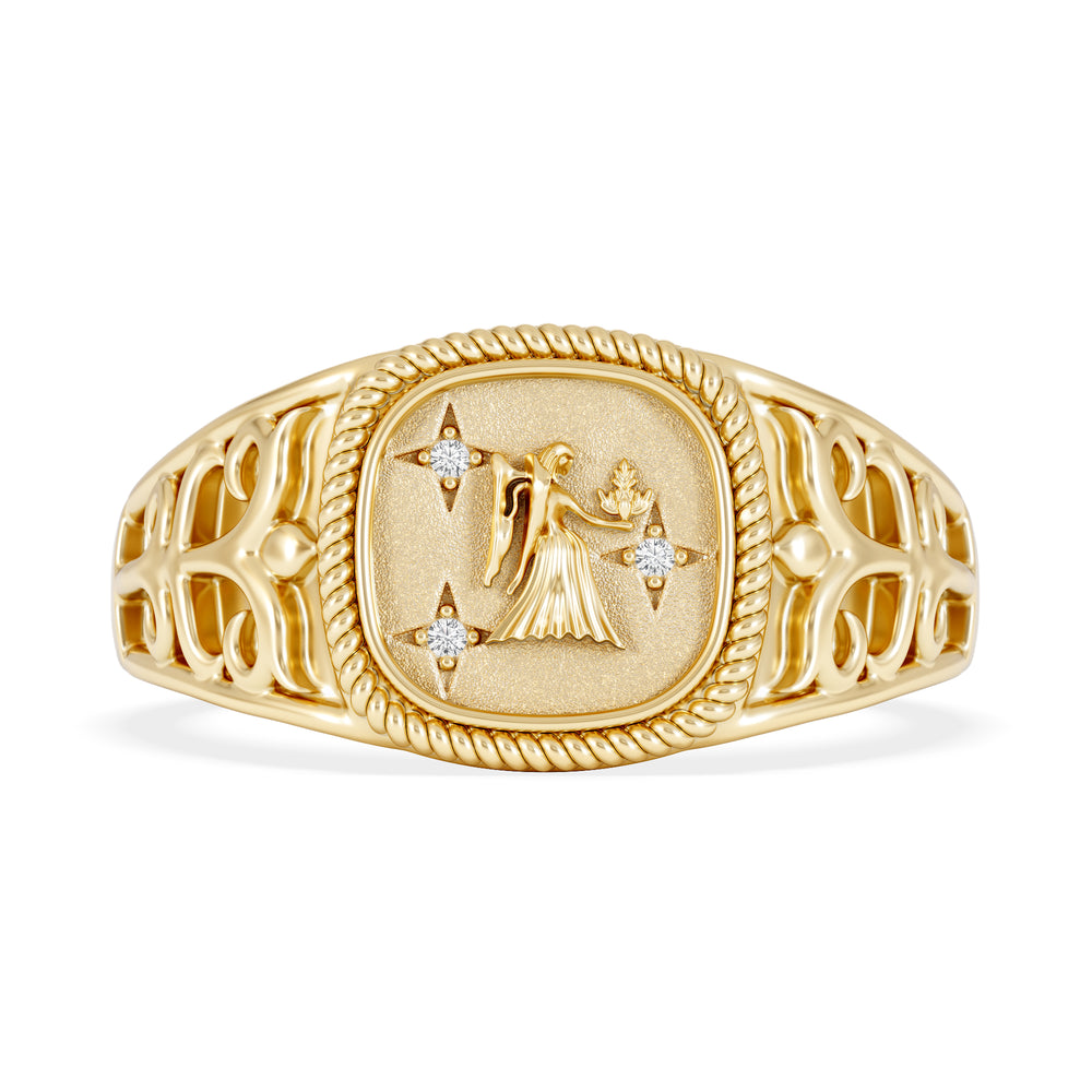 Virgo Zodiac 0.01ct Lab Diamond Signet Ring in 18K Gold Vermeil