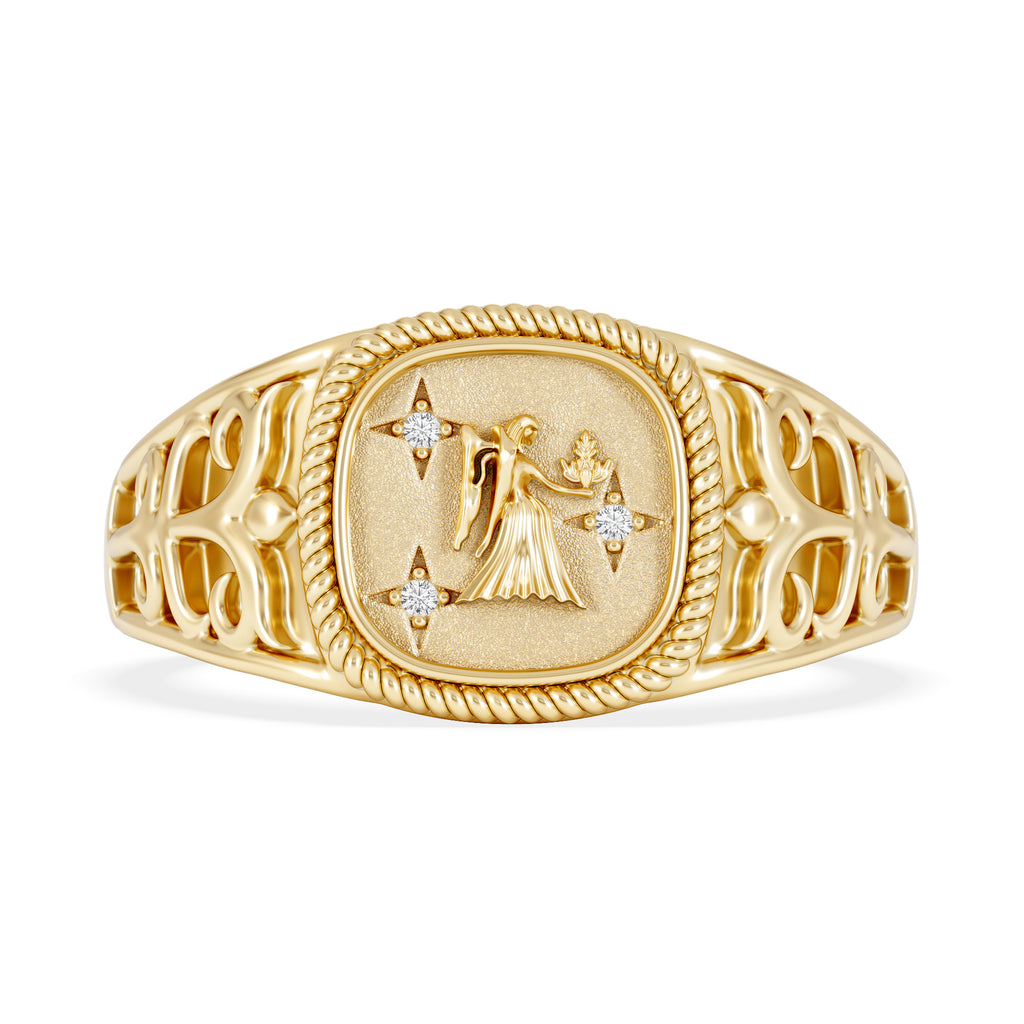 Virgo Zodiac 0.01ct Lab Diamond Signet Ring in 18K Gold Vermeil
