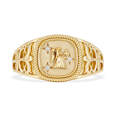 Virgo Zodiac 0.01ct Lab Diamond Signet Ring in 18K Gold Vermeil