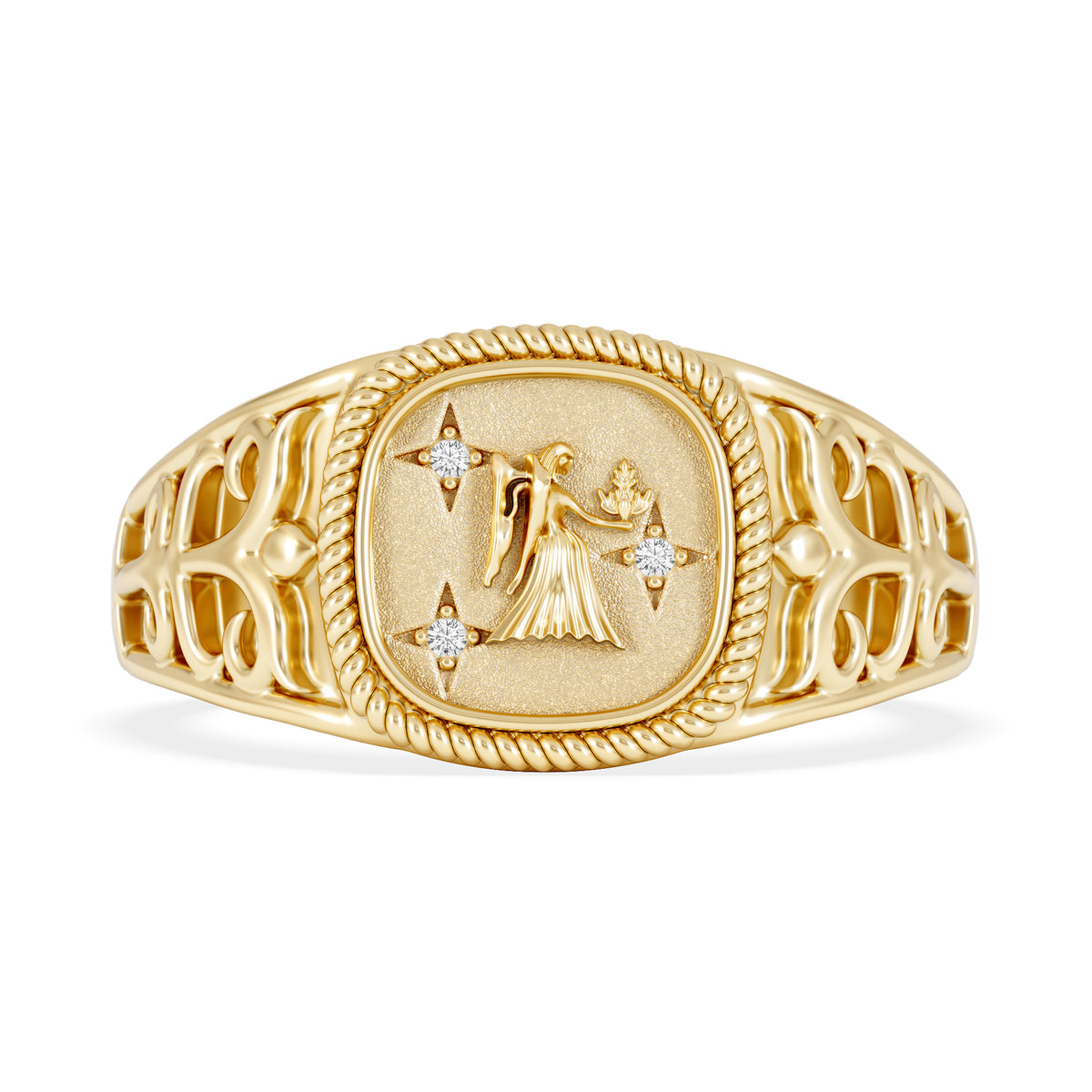 Virgo Zodiac 0.01ct Lab Diamond Signet Ring in 18K Gold Vermeil