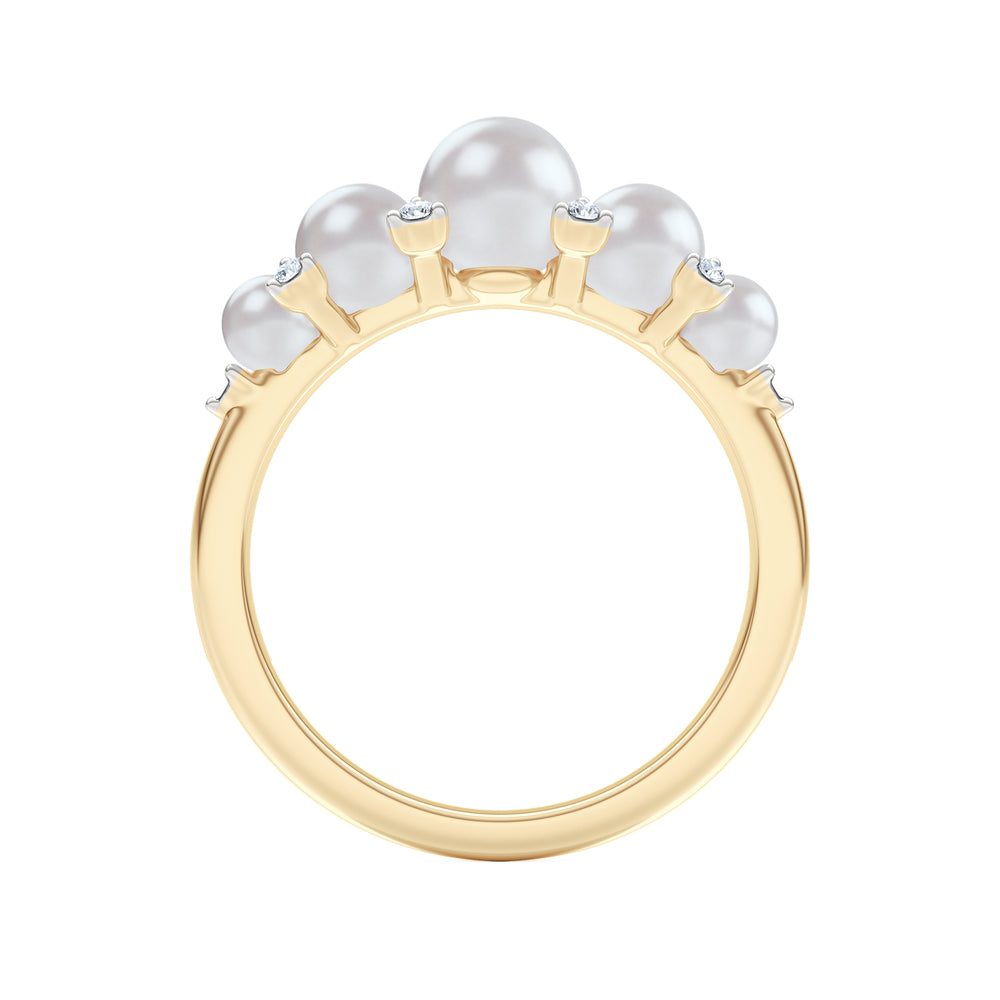 Eden 3mm, 4mm and 5mm Round Pearls and Lab Diamond 5 Stone Ring in 18K Gold Vermeil