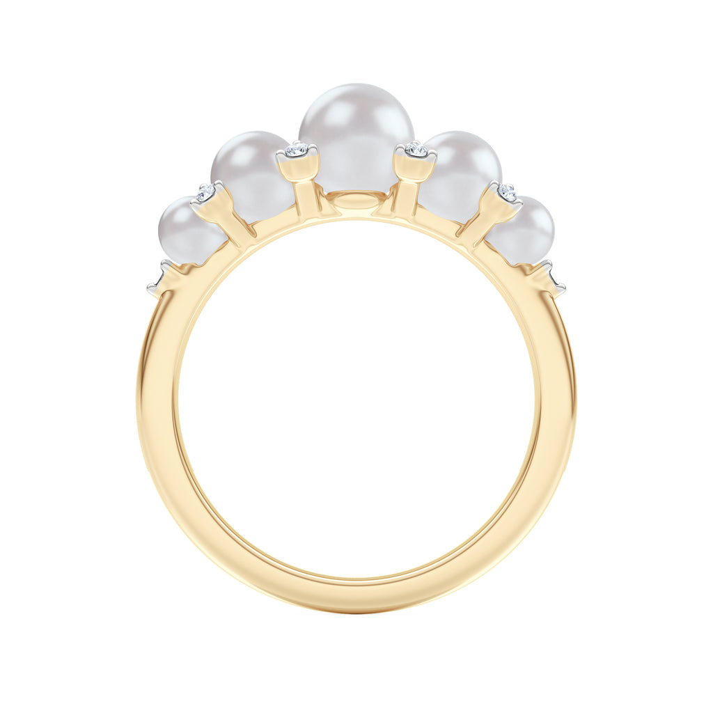 Eden 3mm, 4mm and 5mm Round Pearls and Lab Diamond 5 Stone Ring in 18K Gold Vermeil