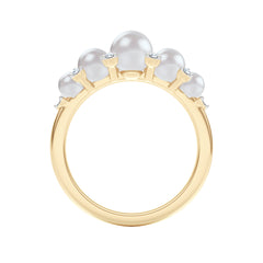 Eden 3mm, 4mm and 5mm Round Pearls and Lab Diamond 5 Stone Ring in 18K Gold Vermeil