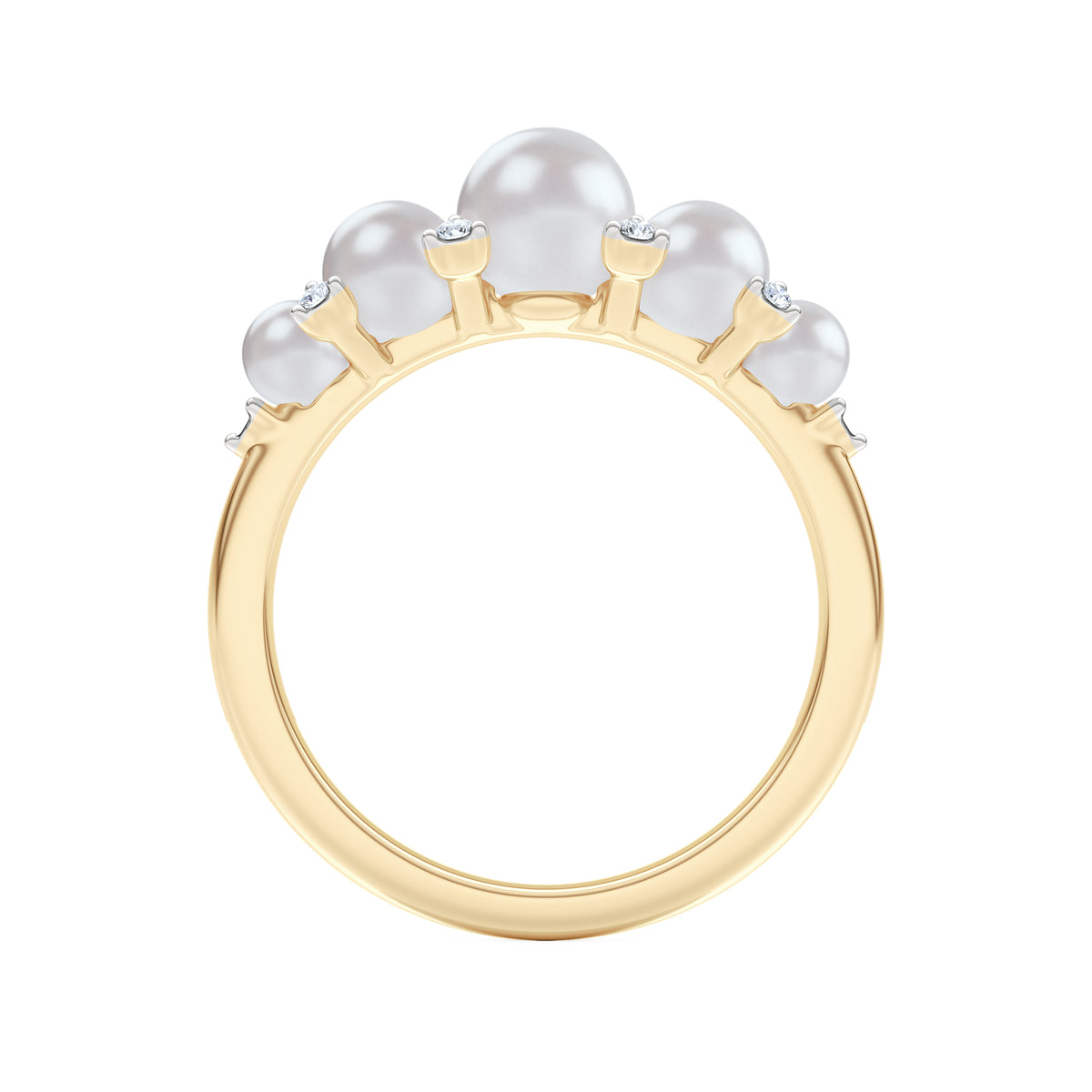 Eden 3mm, 4mm and 5mm Round Pearls and Lab Diamond 5 Stone Ring in 18K Gold Vermeil