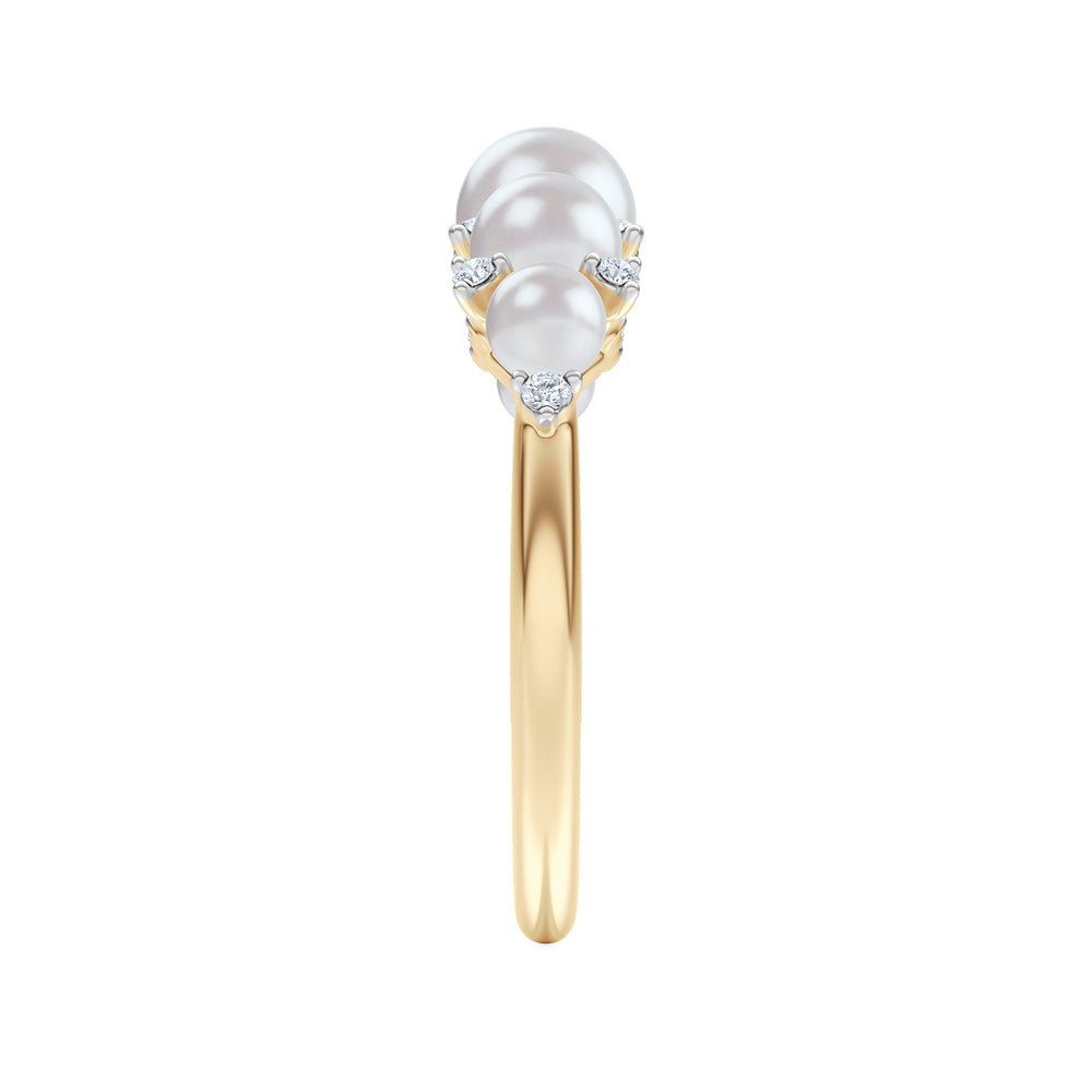 Eden 3mm, 4mm and 5mm Round Pearls and Lab Diamond 5 Stone Ring in 18K Gold Vermeil