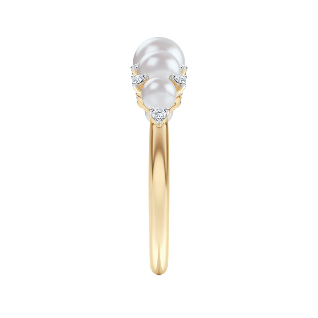 Eden 3mm, 4mm and 5mm Round Pearls and Lab Diamond 5 Stone Ring in 18K Gold Vermeil