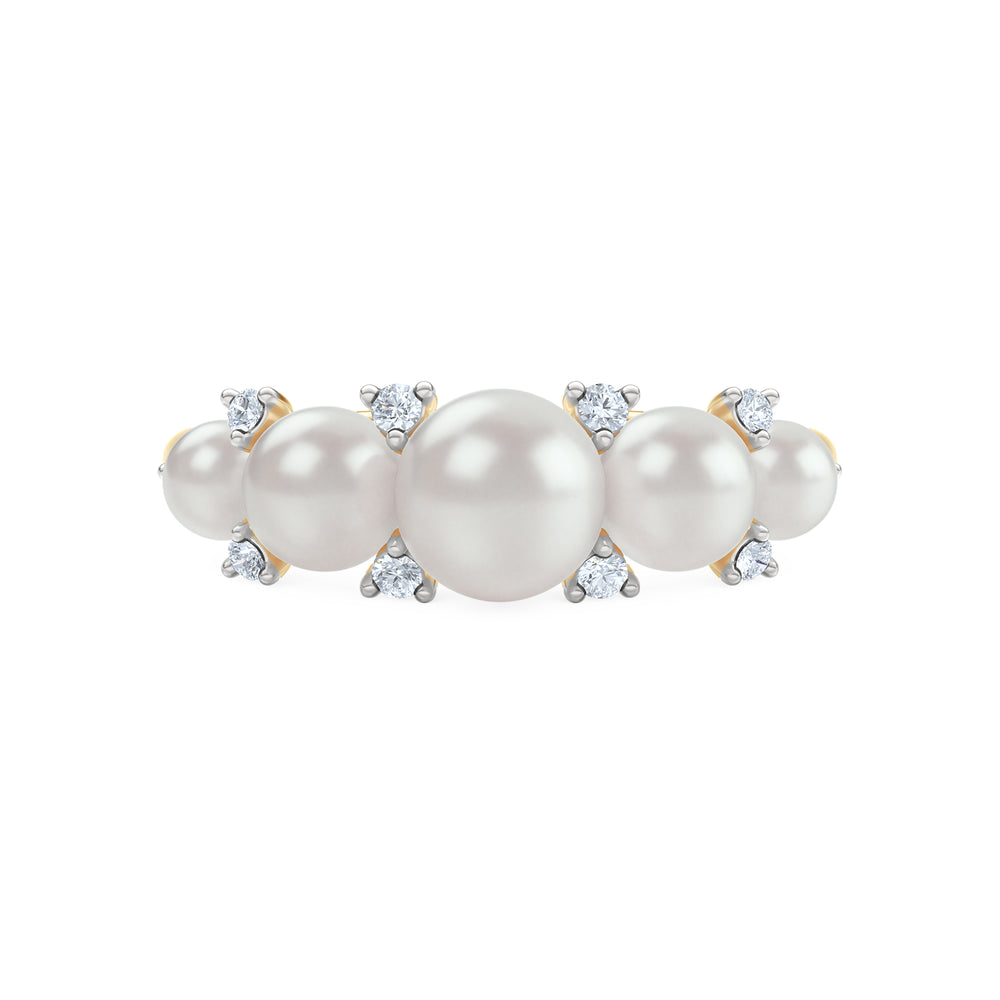 Eden 3mm, 4mm and 5mm Round Pearls and Lab Diamond 5 Stone Ring in 18K Gold Vermeil