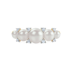 Eden 3mm, 4mm and 5mm Round Pearls and Lab Diamond 5 Stone Ring in 18K Gold Vermeil