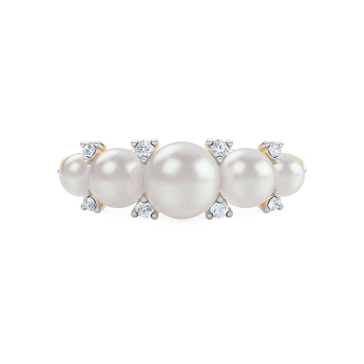 Eden 3mm, 4mm and 5mm Round Pearls and Lab Diamond 5 Stone Ring in 18K Gold Vermeil