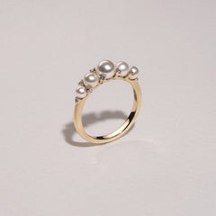 Eden 3mm, 4mm and 5mm Round Pearls and Lab Diamond 5 Stone Ring in 18K Gold Vermeil