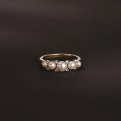Eden 3mm, 4mm and 5mm Round Pearls and Lab Diamond 5 Stone Ring in 18K Gold Vermeil