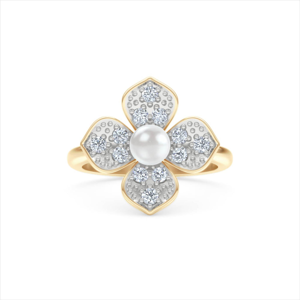 Eden 0.70ct Round Pearl and Lab Diamond Floral Ring in 18K Gold Vermeil