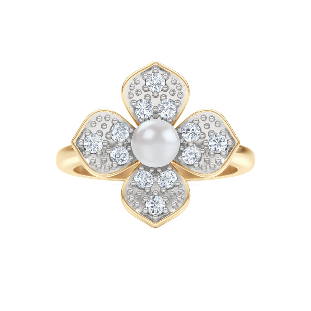 Eden 3mm Round Pearl and Lab Diamond Floral Ring in 18K Gold Vermeil