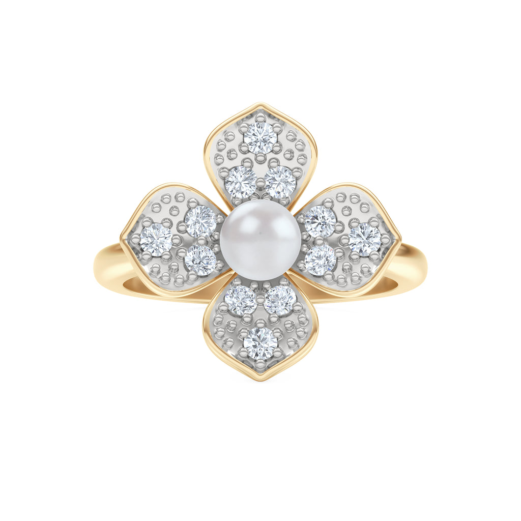 Eden 3mm Round Pearl and Lab Diamond Floral Ring in 18K Gold Vermeil