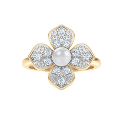 Eden 3mm Round Pearl and Lab Diamond Floral Ring in 18K Gold Vermeil