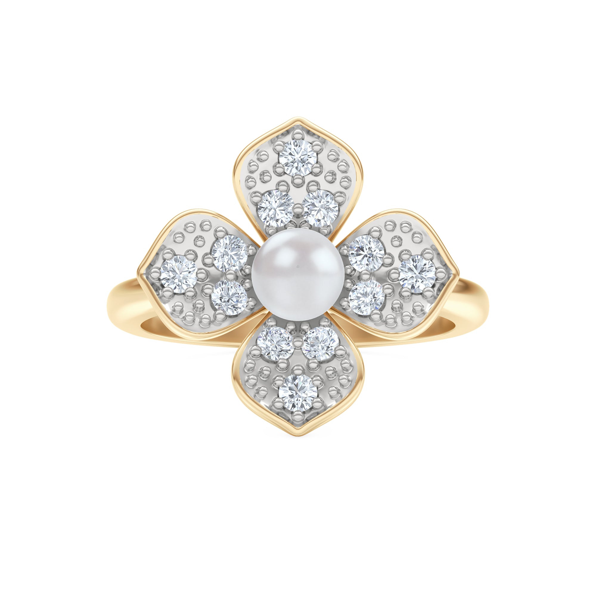 Eden 3mm Round Pearl and Lab Diamond Floral Ring in 18K Gold Vermeil