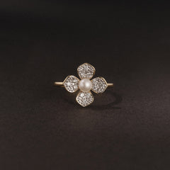 Eden 3mm Round Pearl and Lab Diamond Floral Ring in 18K Gold Vermeil