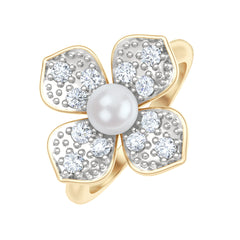Eden 3mm Round Pearl and Lab Diamond Floral Ring in 18K Gold Vermeil