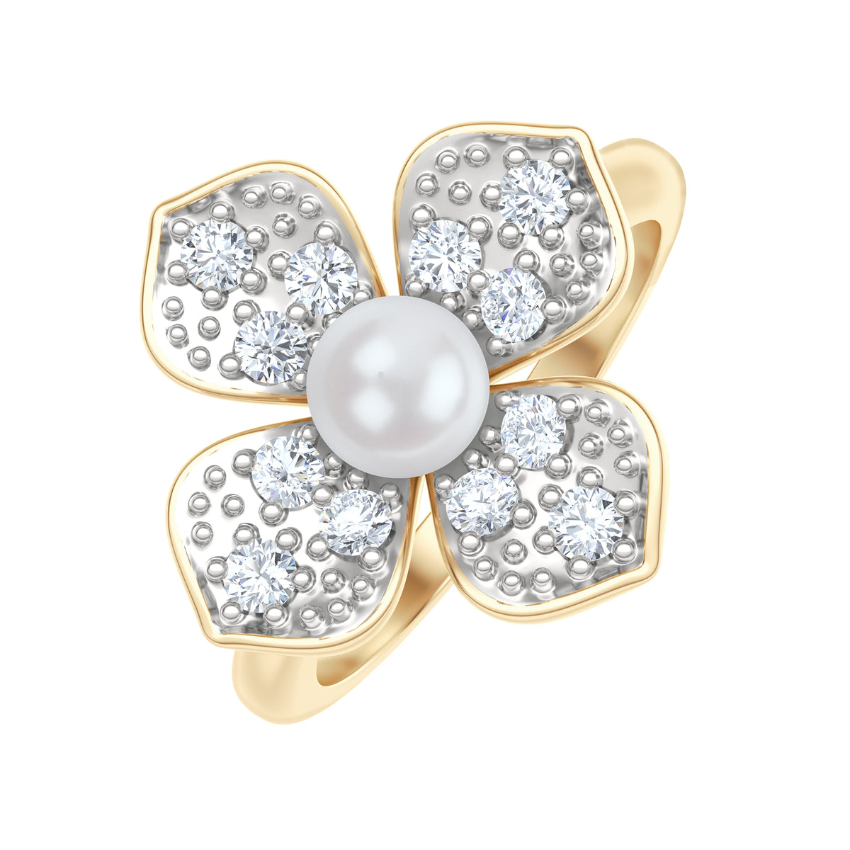Eden 3mm Round Pearl and Lab Diamond Floral Ring in 18K Gold Vermeil
