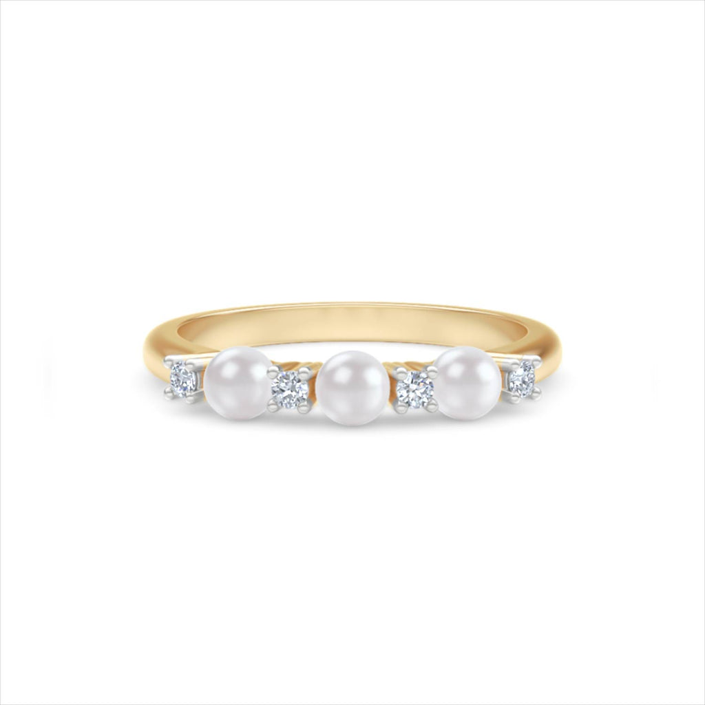 Eden 0.60ct Round Pearl and Lab Diamond 3 Stone Ring in 18K Gold Vermeil