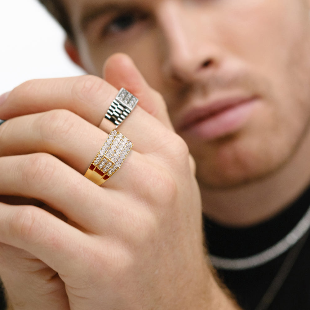 Men's 1.05ct Lab Diamond Pave Encrusted Ring in 18K Gold Vermeil