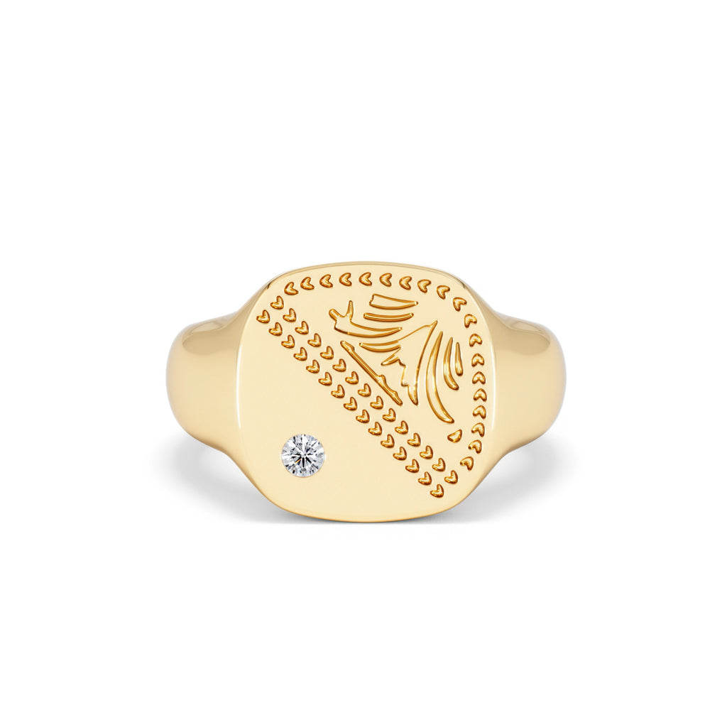 Crest 0.03ct Lab Diamond Men's Square Signet Ring in 18K Yellow Gold Vermeil