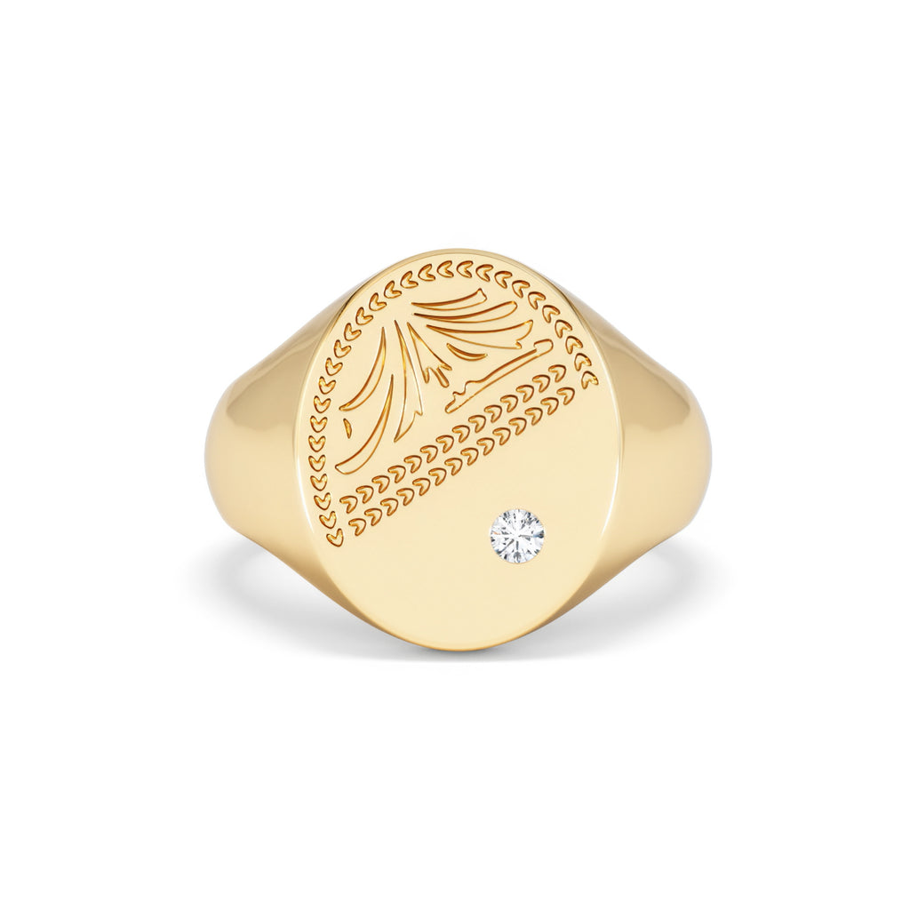 Crest 0.03ct Lab Diamond Men's Oval Signet Ring in 18K Yellow Gold Vermeil