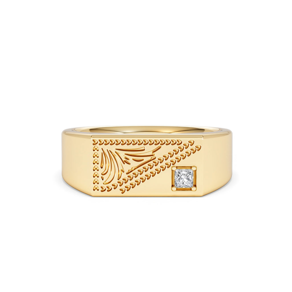 Crest 0.03ct Lab Diamond Men's Rectangle Signet Ring in 18K Yellow Gold Vermeil