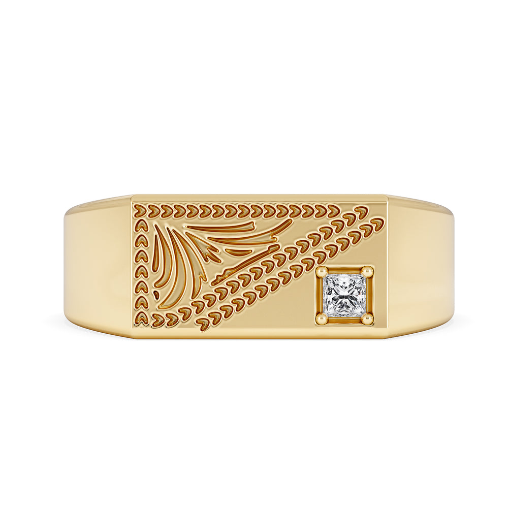 Crest 0.03ct Lab Diamond Men's Rectangle Signet Ring in 18K Yellow Gold Vermeil