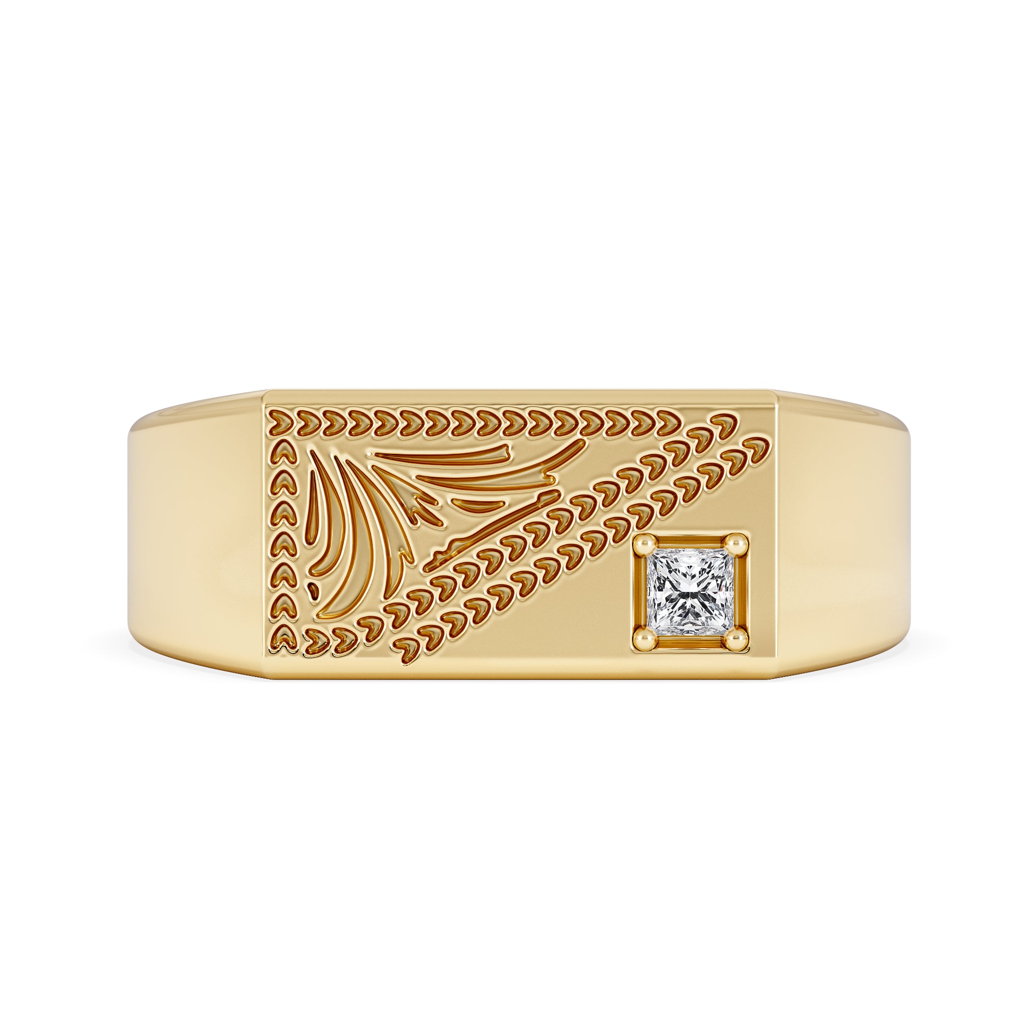 Crest 0.03ct Lab Diamond Men's Rectangle Signet Ring in 18K Yellow Gold Vermeil