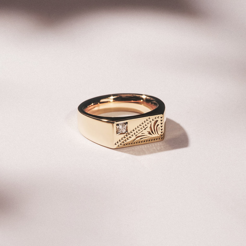 Crest 0.03ct Lab Diamond Men's Rectangle Signet Ring in 18K Yellow Gold Vermeil