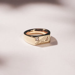 Crest 0.03ct Lab Diamond Men's Rectangle Signet Ring in 18K Yellow Gold Vermeil