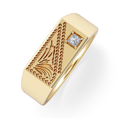 Crest 0.03ct Lab Diamond Men's Rectangle Signet Ring in 18K Yellow Gold Vermeil