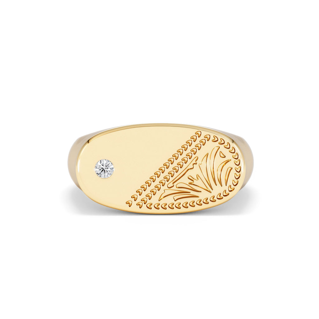Crest 0.03ct Lab Diamond Men's Oblong Signet Ring in 18K Yellow Gold Vermeil