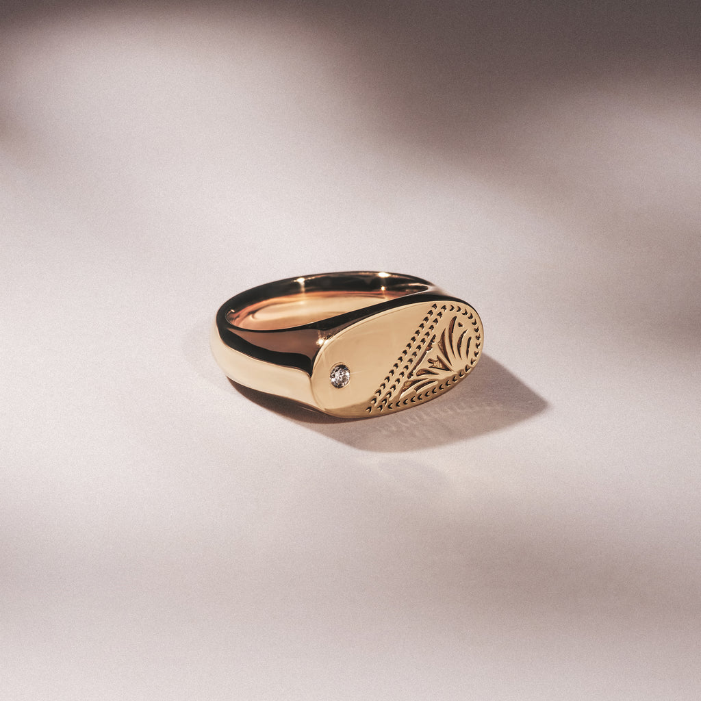 Crest 0.03ct Lab Diamond Men's Oblong Signet Ring in 18K Yellow Gold Vermeil