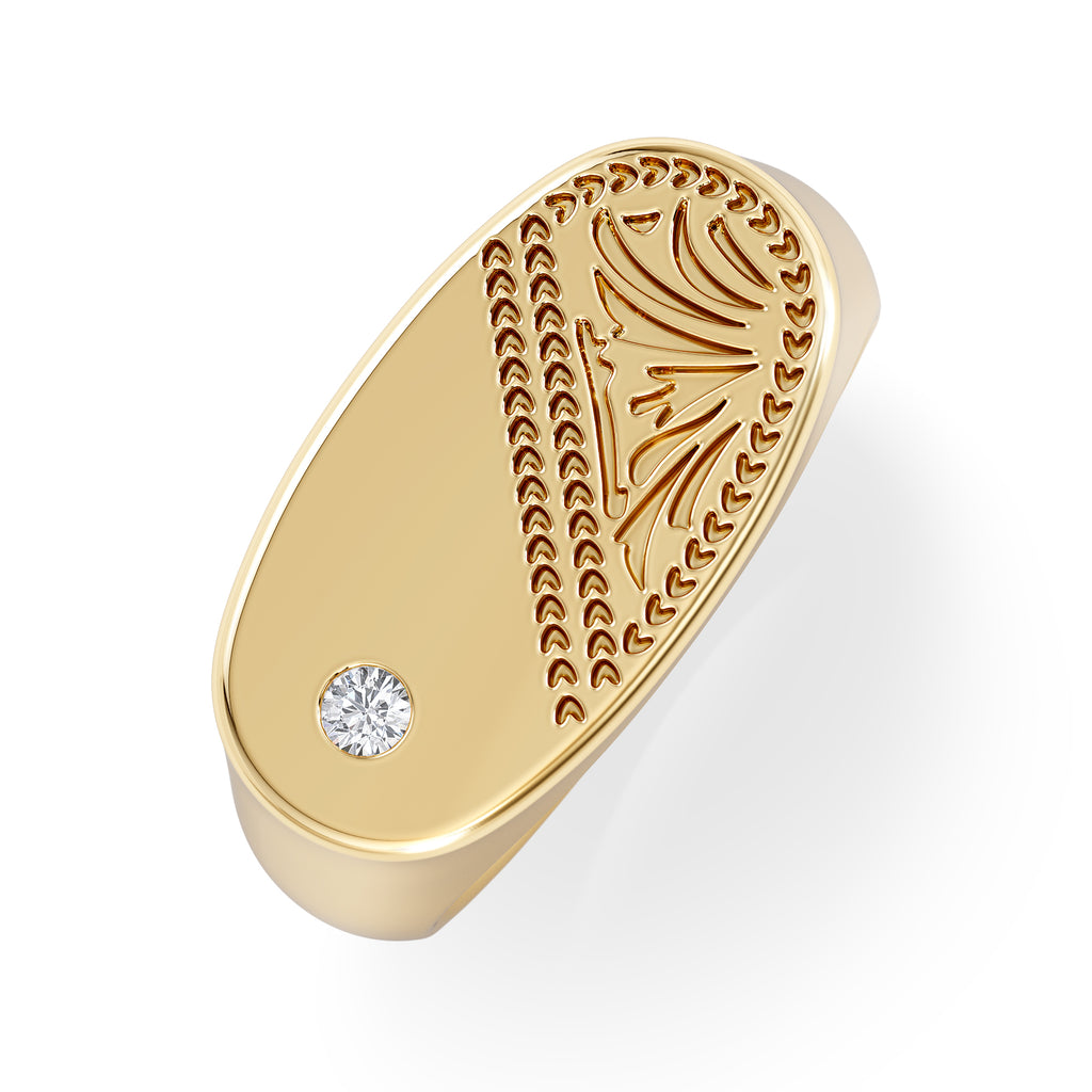 Crest 0.03ct Lab Diamond Men's Oblong Signet Ring in 18K Yellow Gold Vermeil