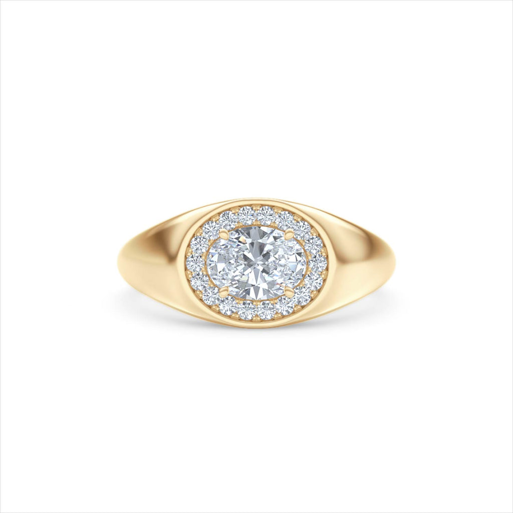 Men’s 0.62ct Oval Cut Lab Diamond Halo Signet Ring in 18k Gold Vermeil