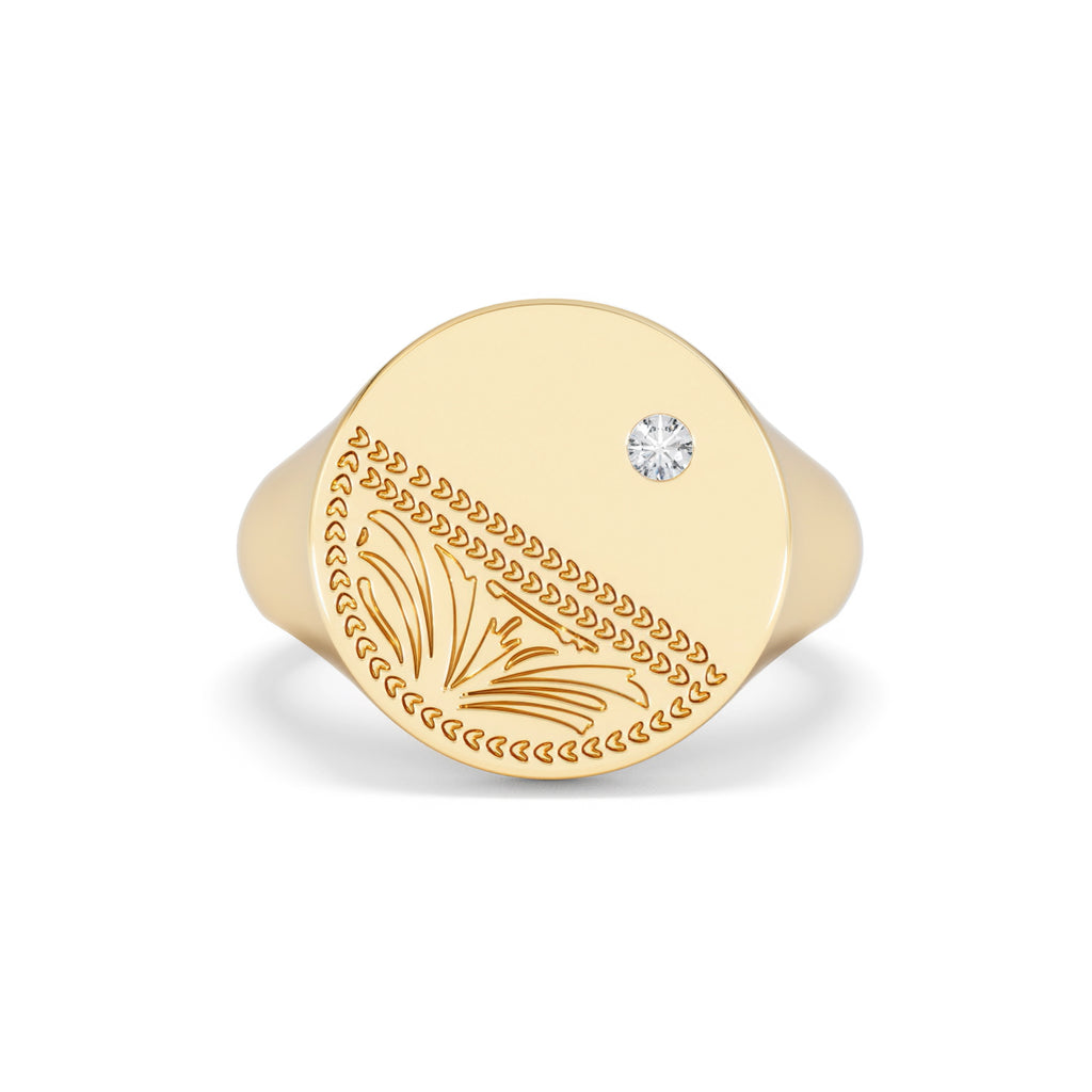 Crest 0.03ct Lab Diamond Men's Round Signet Ring in 18K Yellow Gold Vermeil