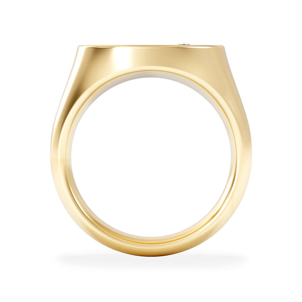 Crest 0.03ct Lab Diamond Men's Round Signet Ring in 18K Yellow Gold Vermeil