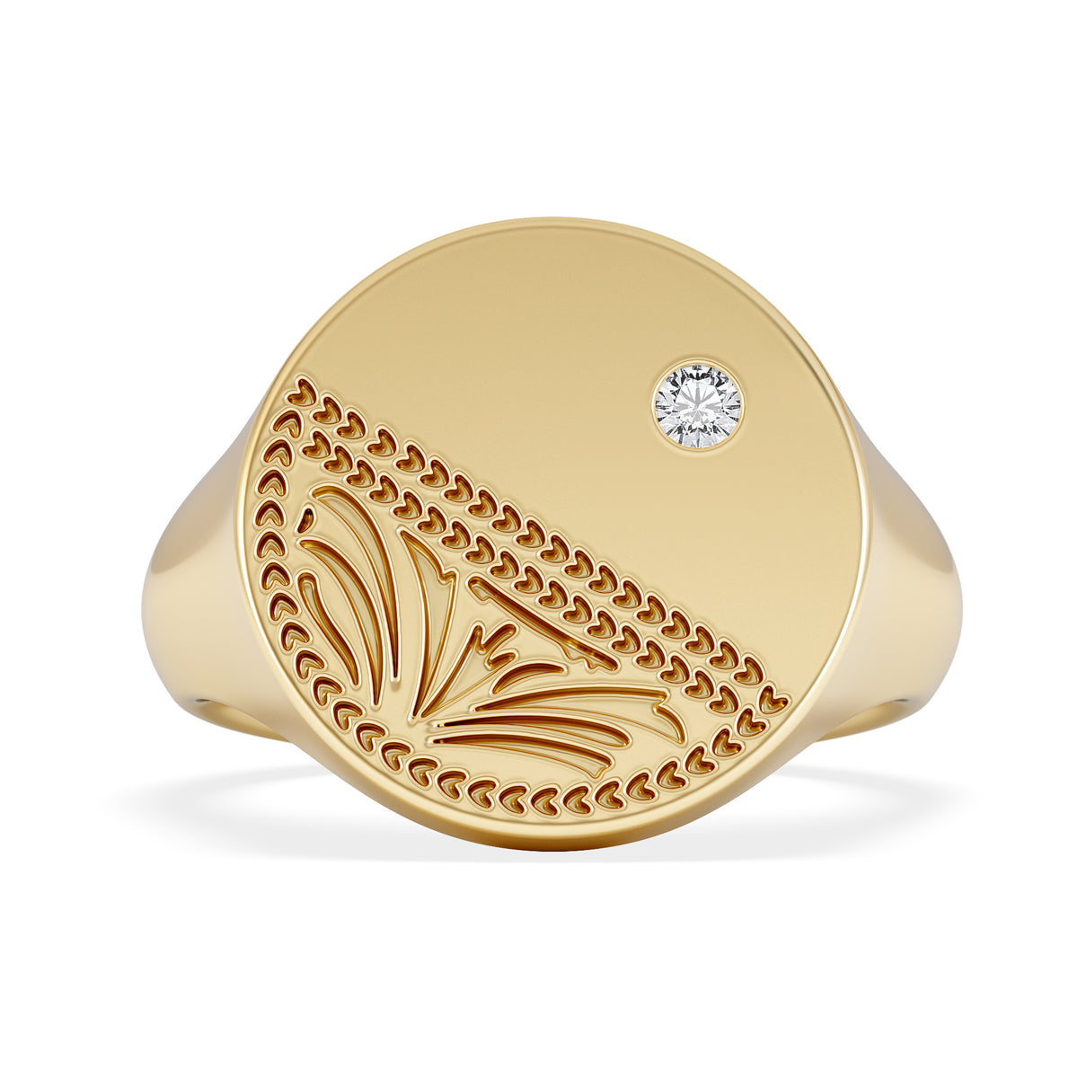 Crest 0.03ct Lab Diamond Men's Round Signet Ring in 18K Yellow Gold Vermeil