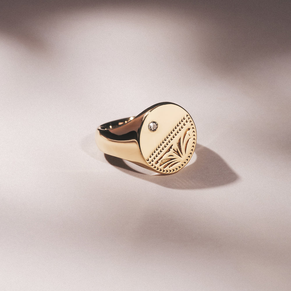 Crest 0.03ct Lab Diamond Men's Round Signet Ring in 18K Yellow Gold Vermeil