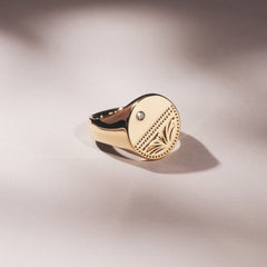 Crest 0.03ct Lab Diamond Men's Round Signet Ring in 18K Yellow Gold Vermeil
