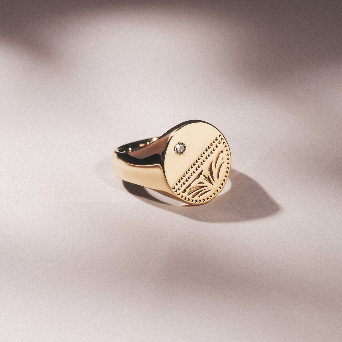 Crest 0.03ct Lab Diamond Men's Round Signet Ring in 18K Yellow Gold Vermeil