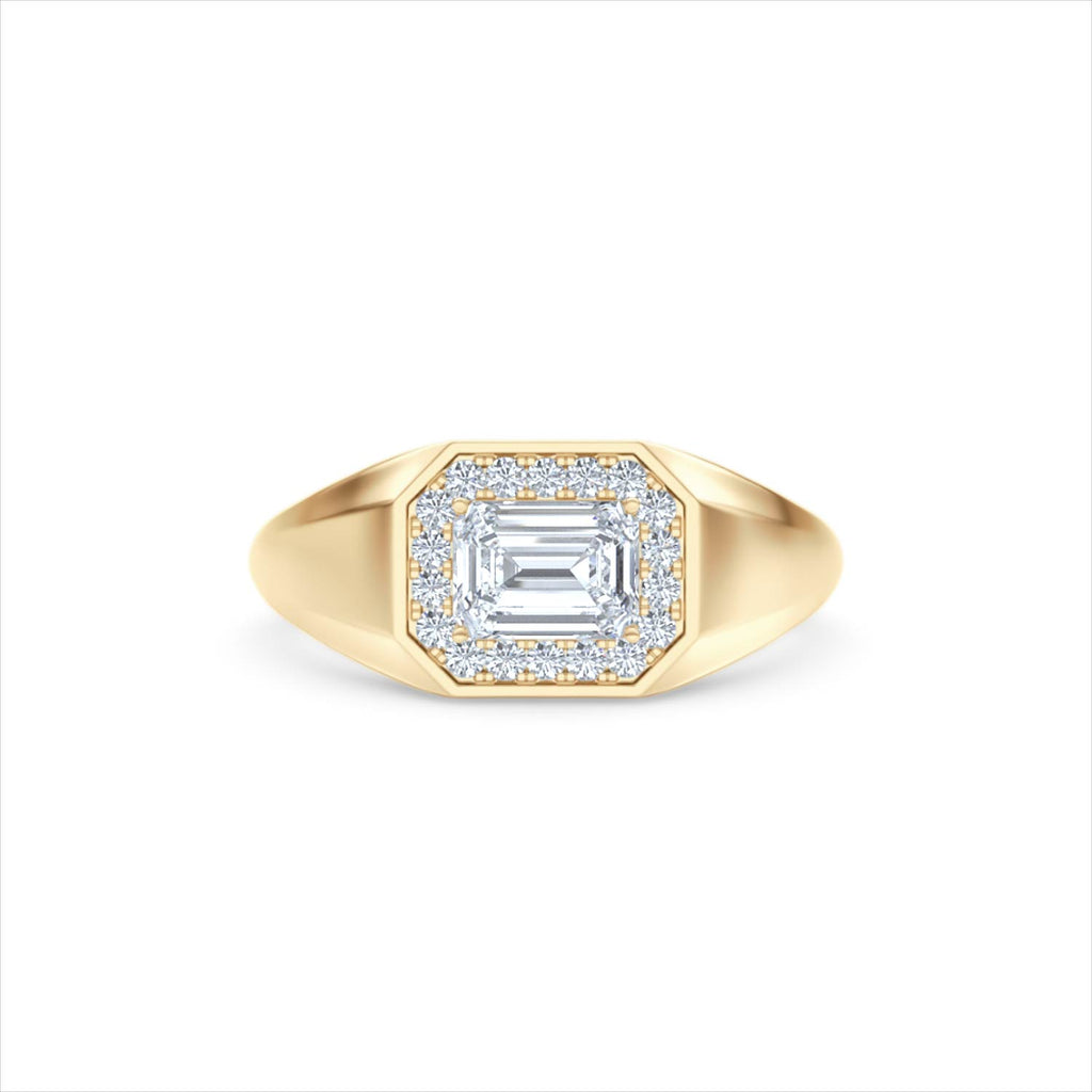 Men’s 0.62ct Emerald Cut Lab Diamond Halo Signet Ring in 18k Gold Vermeil