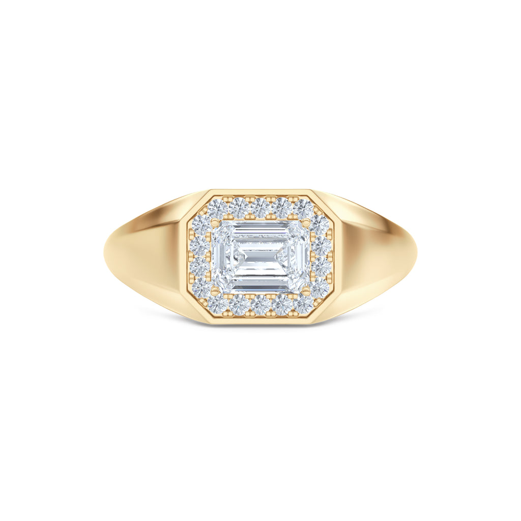 Men’s 0.62ct Emerald Cut Lab Diamond Halo Signet Ring in 18k Gold Vermeil
